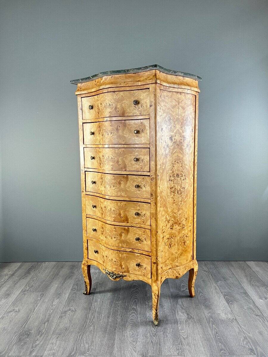 Commode Meuble De Rangement Louis XV En Loupe De Thuya Et Marbre, époque XI