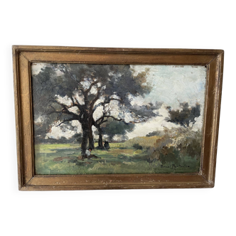 Landscape, Oil on wood by Marcel Paturier 1901-1976.
