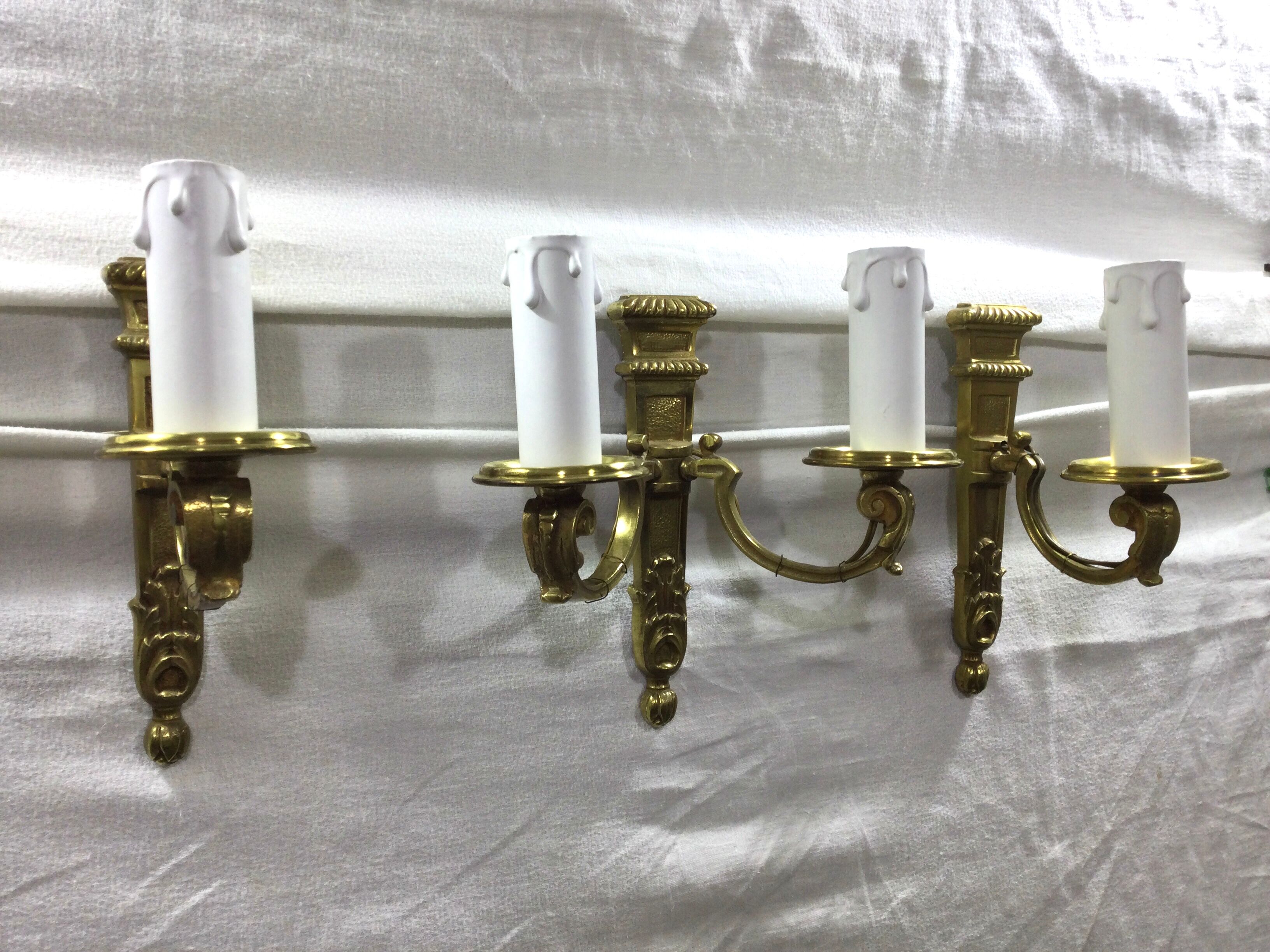 Set of 3 bronze wall lamps Louis XVI style