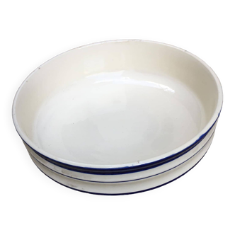 Ancienne bassine en porcelaine blanche et d'un joli bleu estampillée H.B.C Hautin Boulenger