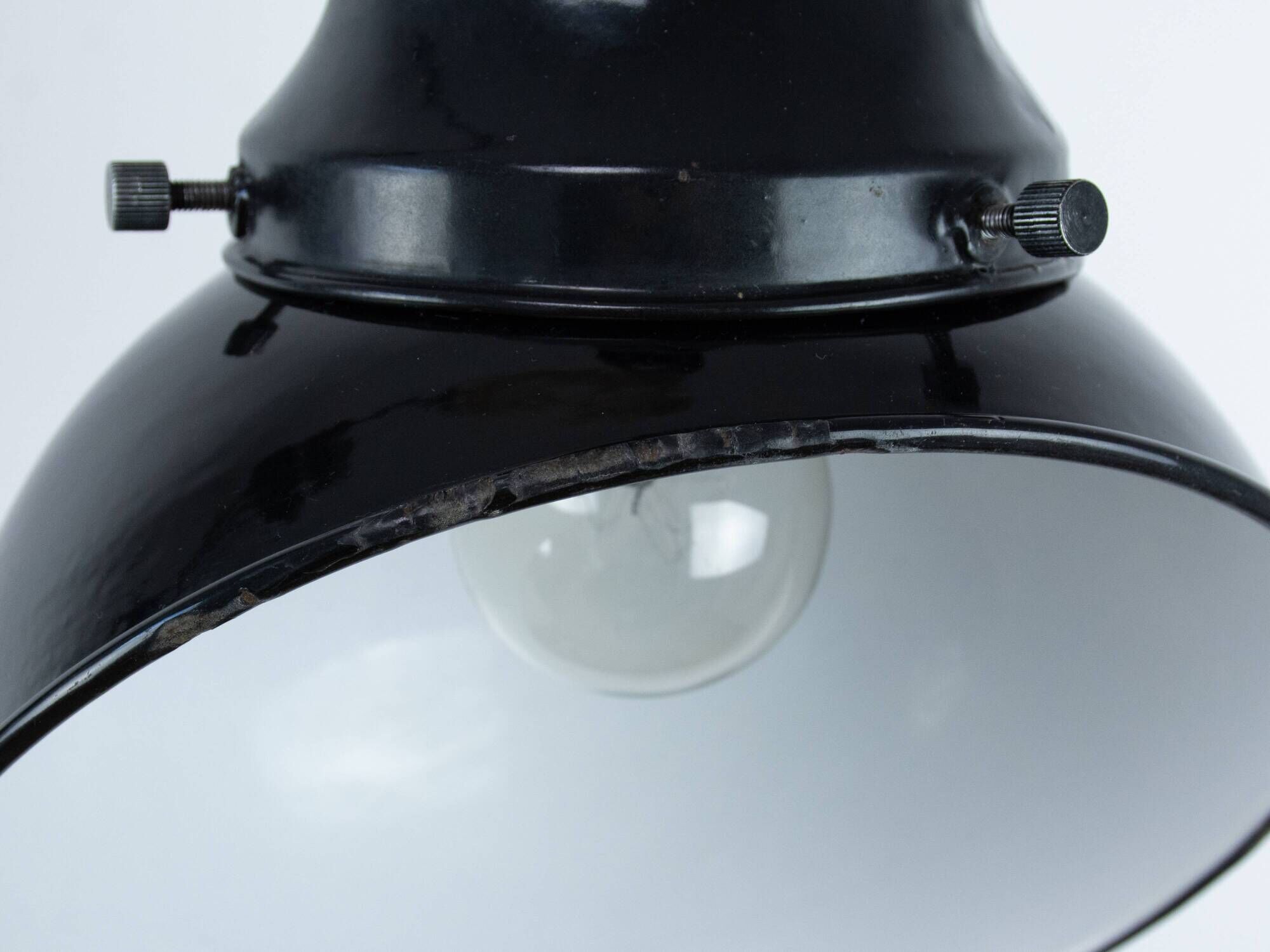 Set Of 2 Vintage Industrial Angled Enamel & Metal Black Lamps
