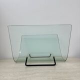 Post modern Fiam Italy curved glass magazine rack , 1980’s