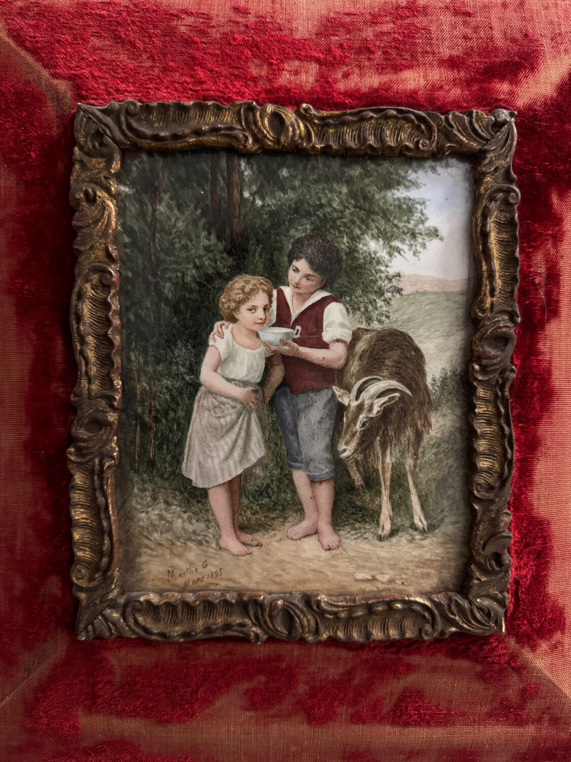 Pastoral scene painting on porcelain, 19th century