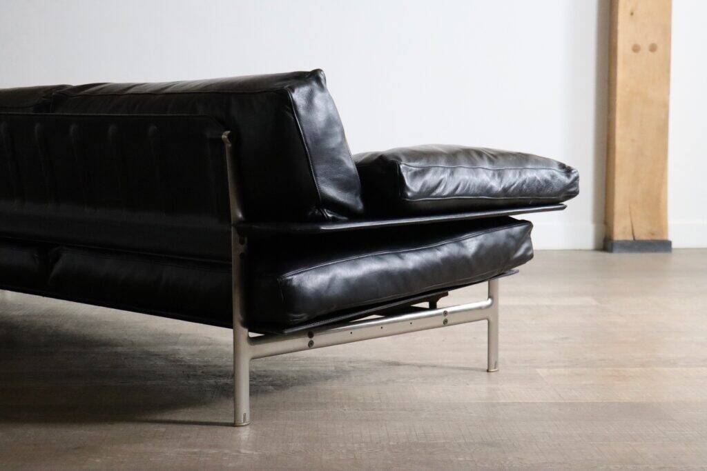 Canapé trois places Diesis en cuir noir, conçu par Antonio Citterio pour B&B Italia, années 1970