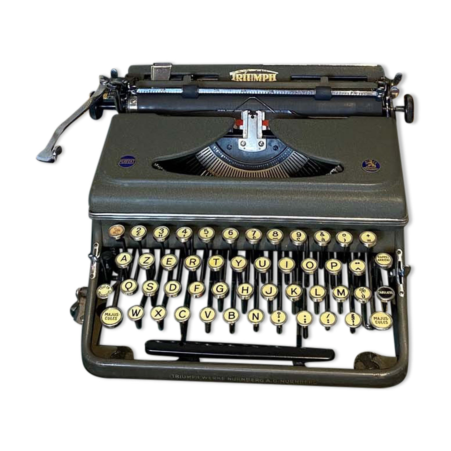Triumph perfekt typewriter with its transport box.