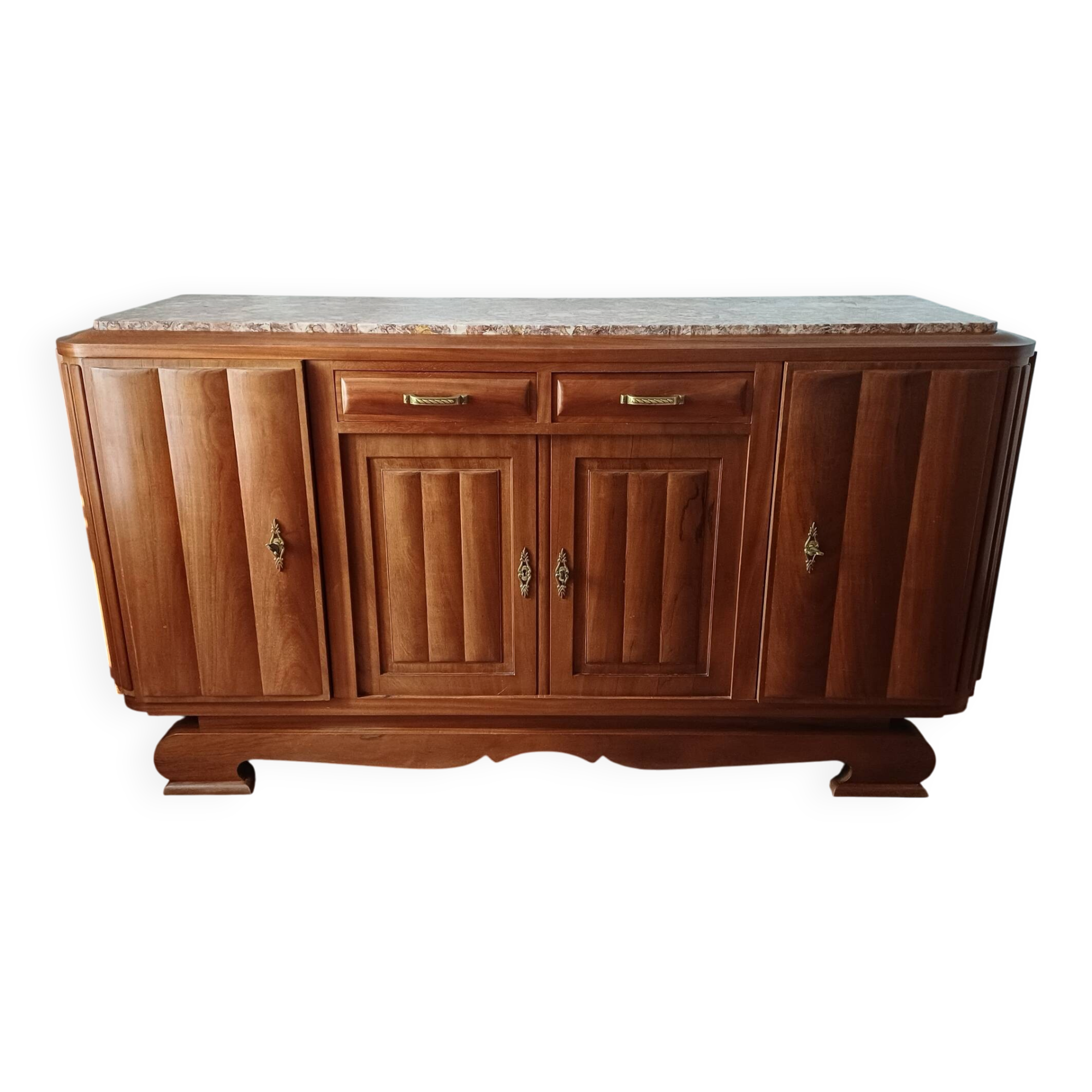 Vintage sideboard in wood and marble – Art Deco style / 1950s