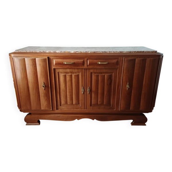 Buffet vintage en bois et marbre de style Art Déco, années 50