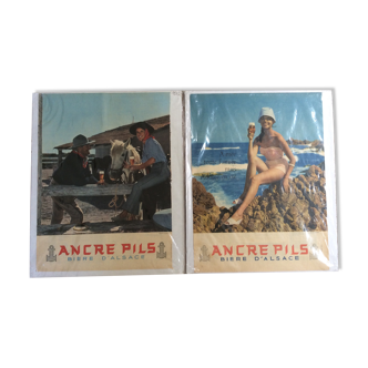 Lot of 2 old posters advertising beer vintage anchor Pils