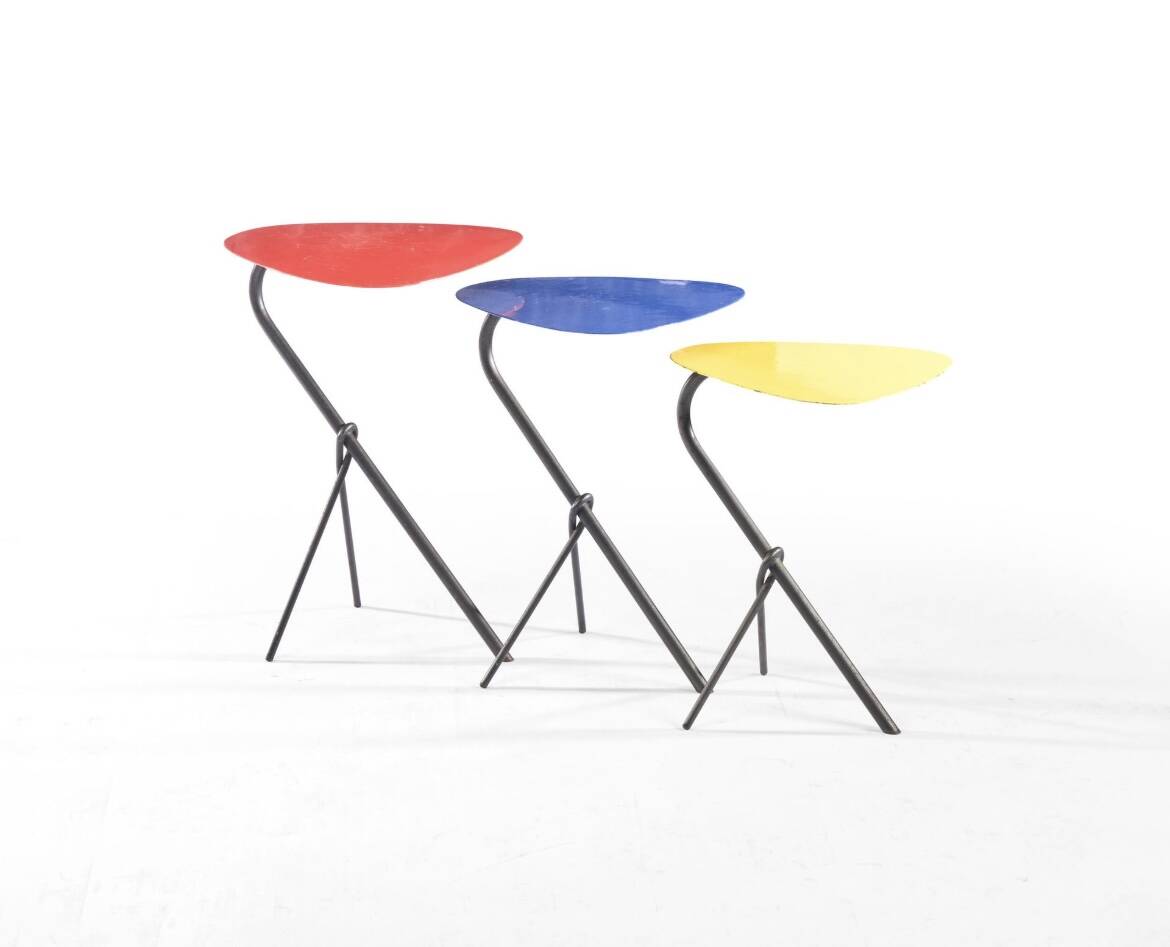 Nesting tables by Michel Buffet model “Knot” modernist French design.