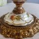 Baroque inspired table lamp, bronze, ceramic flowers and glass globe