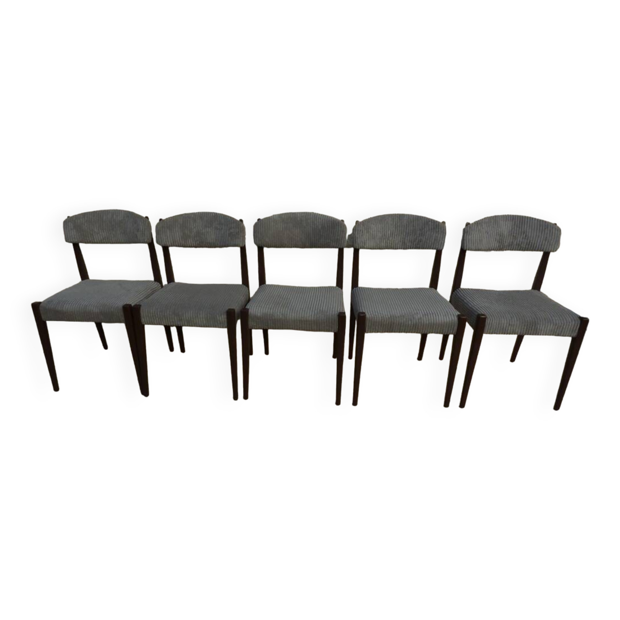 5 chaises de style scandinave en bois massif et velours gris, années 60