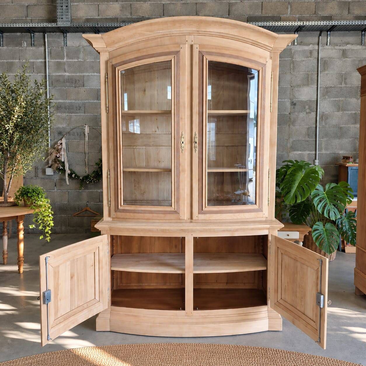 Large antique sideboard in solid cherry wood – Fully sandblasted