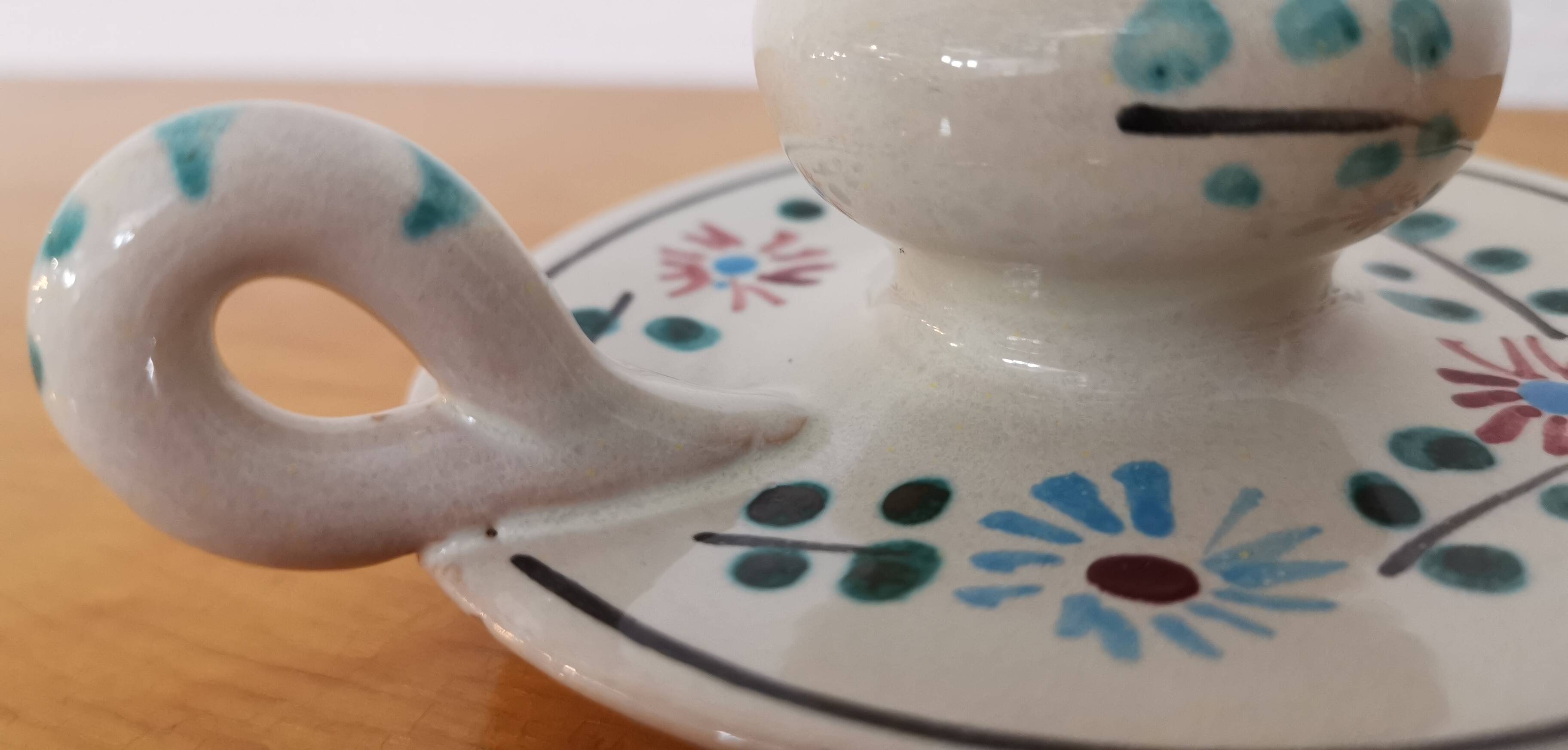 Vintage earthenware candle holder signed RP Vallauris