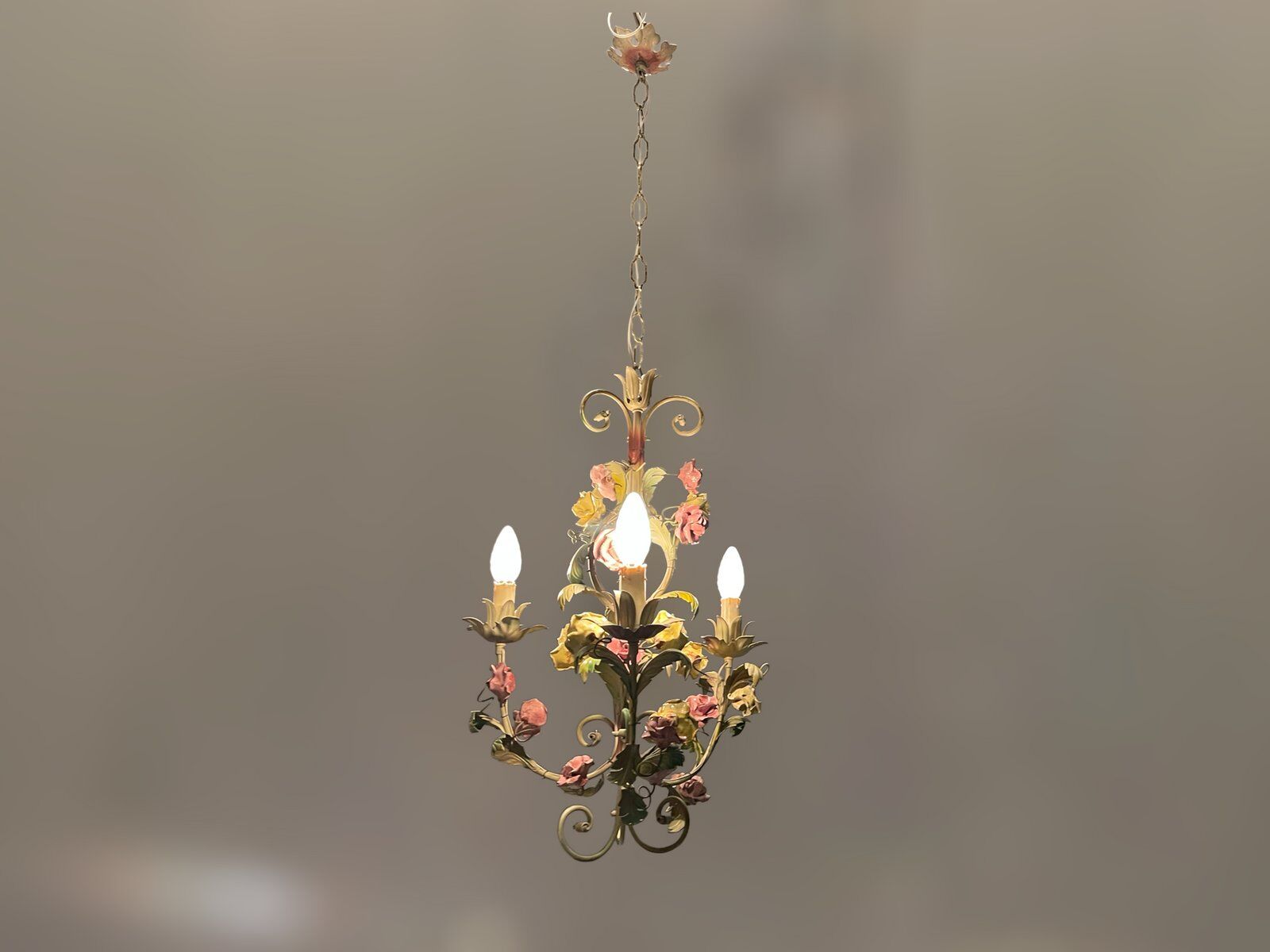 Italian Tole Ceramic Flower Chandelier, 1960s