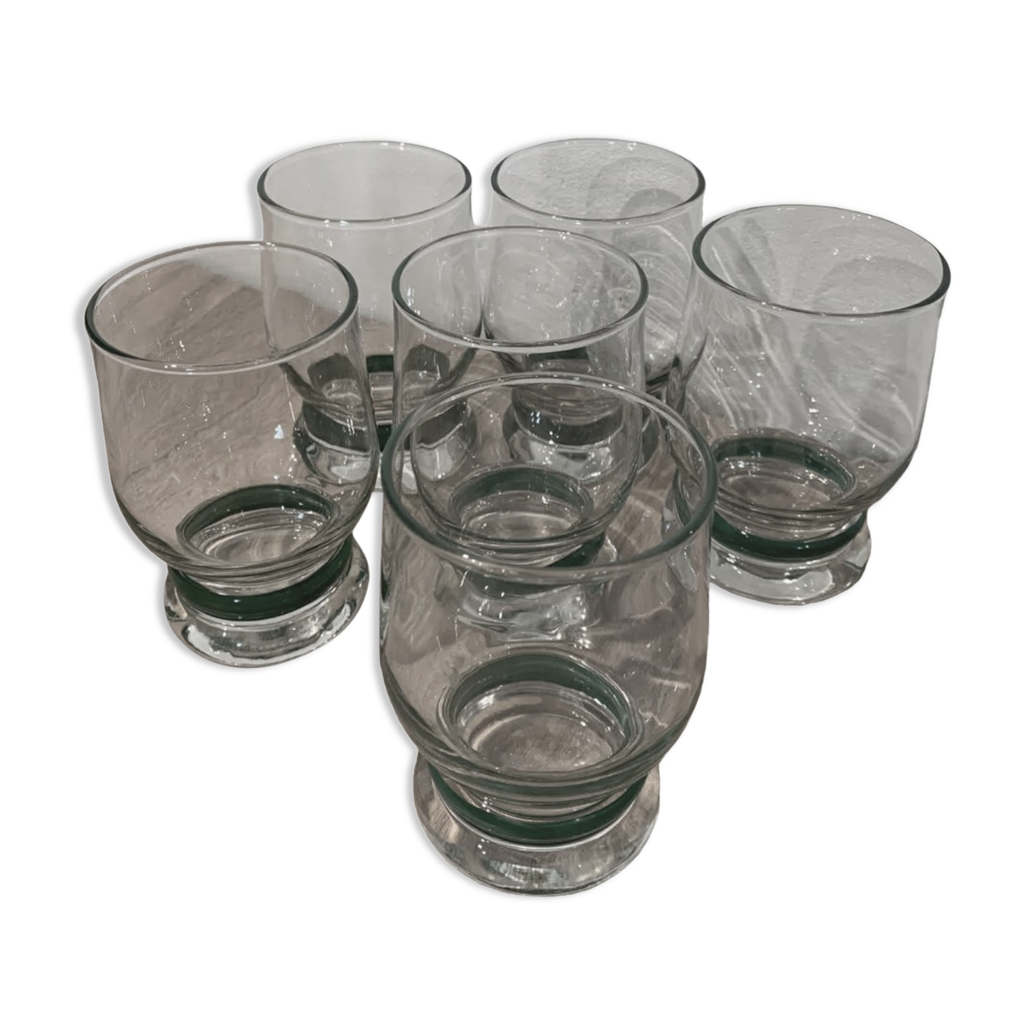6 verres à eau soda avec bague liseret vert