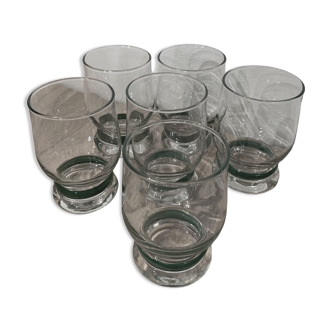 6 water glasses, soda, with ring/green border