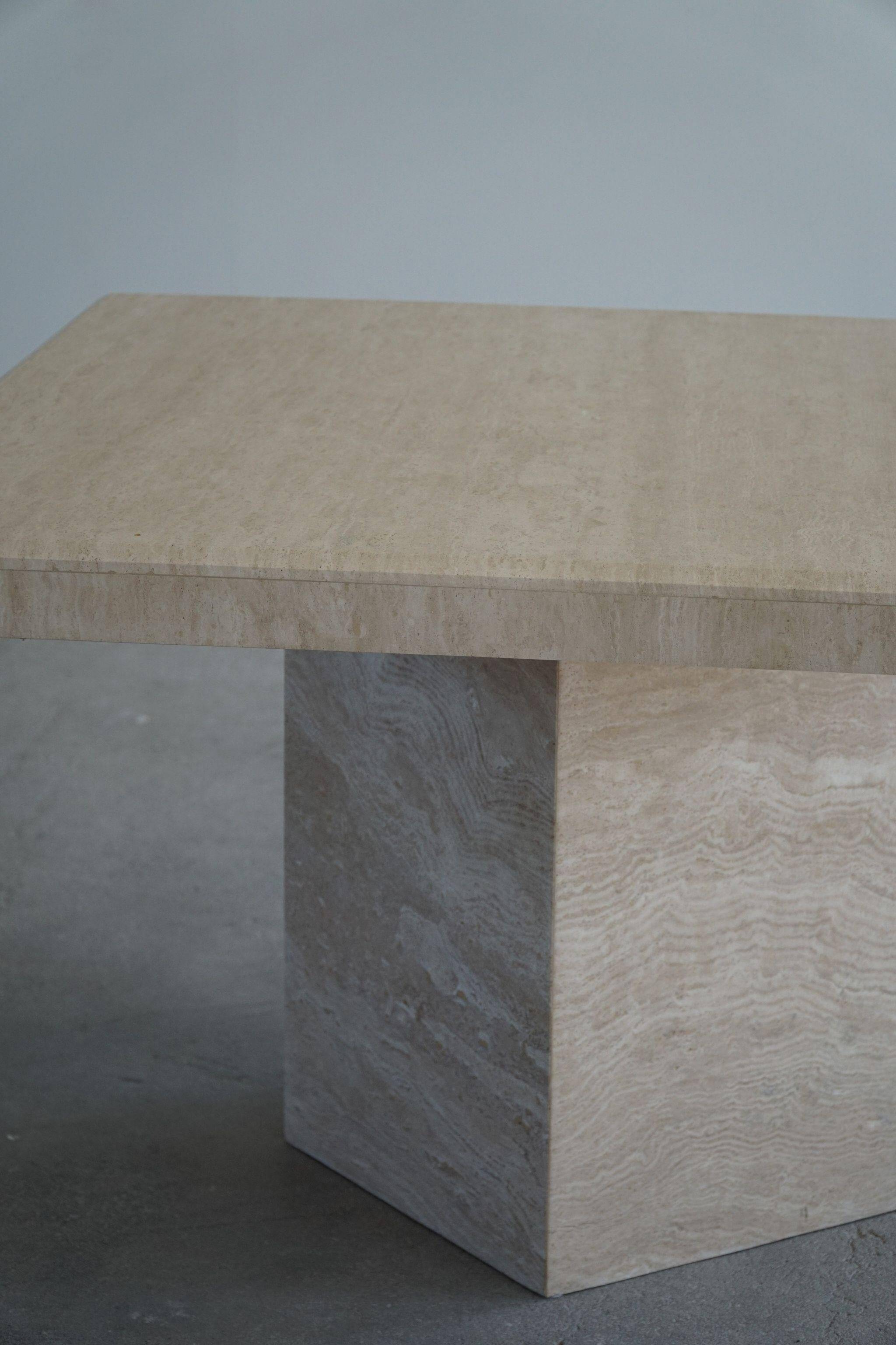 Vintage Scandinavian square dining table in white marble, 1980s.