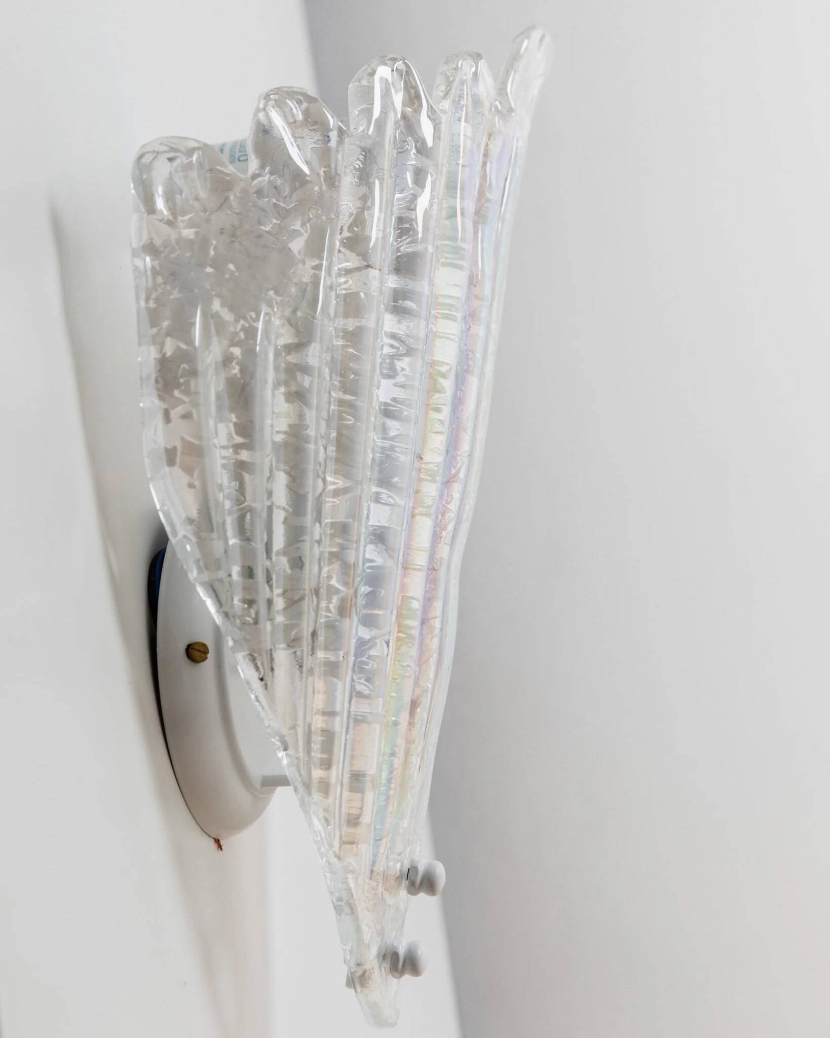 Vintage Murano Glass Shell Wall Lamp - Transparent Iridescent Glass, 1970s Italy