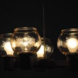 Scandinavian chandelier in mahogany wood and brass