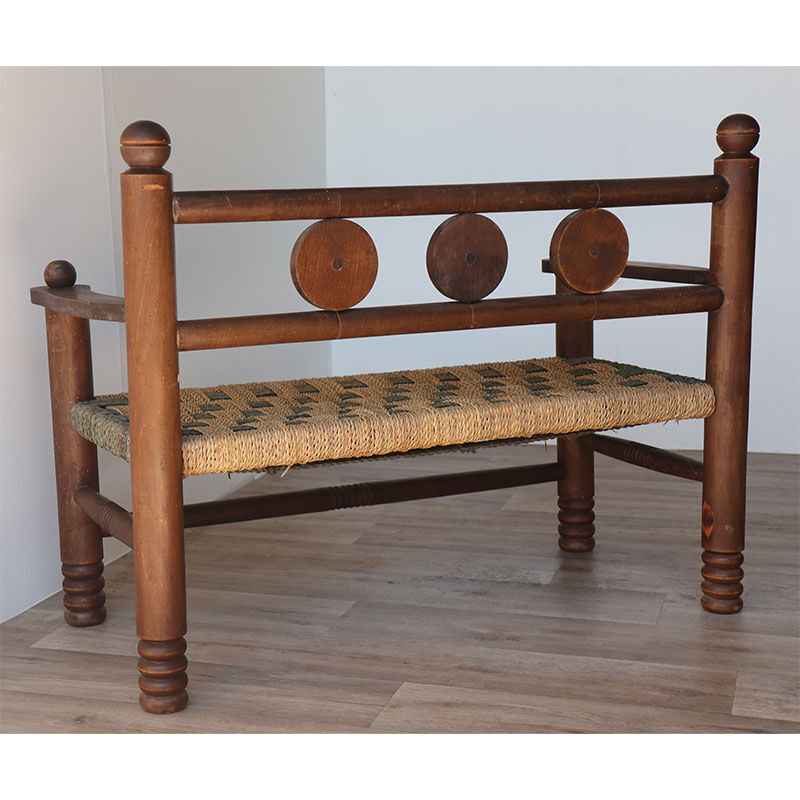 Banc vintage en bois et corde 1950