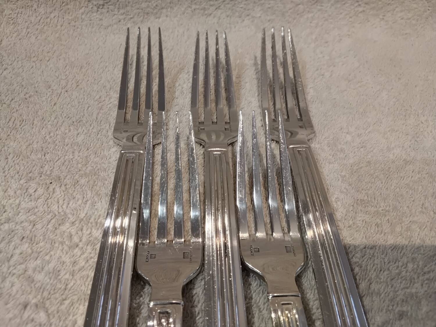 5 silver-plated table forks by Christofle, Triade pattern