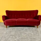 Danish 3 seater velvet curved sofa 1940s