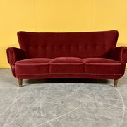Danish 3 seater velvet curved sofa 1940s