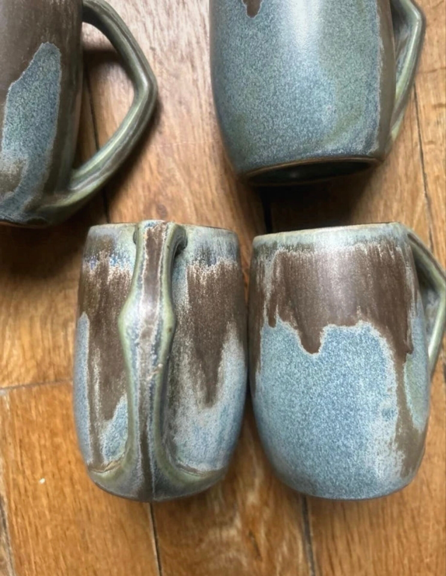 Set of 4 cups and 1 signed brutalist tray.