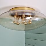 Large ceiling light in brass and blown bubble glass, Glasshütte Limburg, 1970.