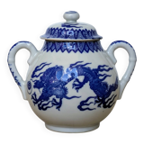 Porcelain sugar bowl with cobalt blue five-clawed dragon decor - Japan