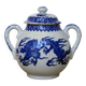 Porcelain sugar bowl with cobalt blue five-clawed dragon decor - Japan
