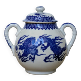 Porcelain sugar bowl with cobalt blue five-clawed dragon decor - Japan