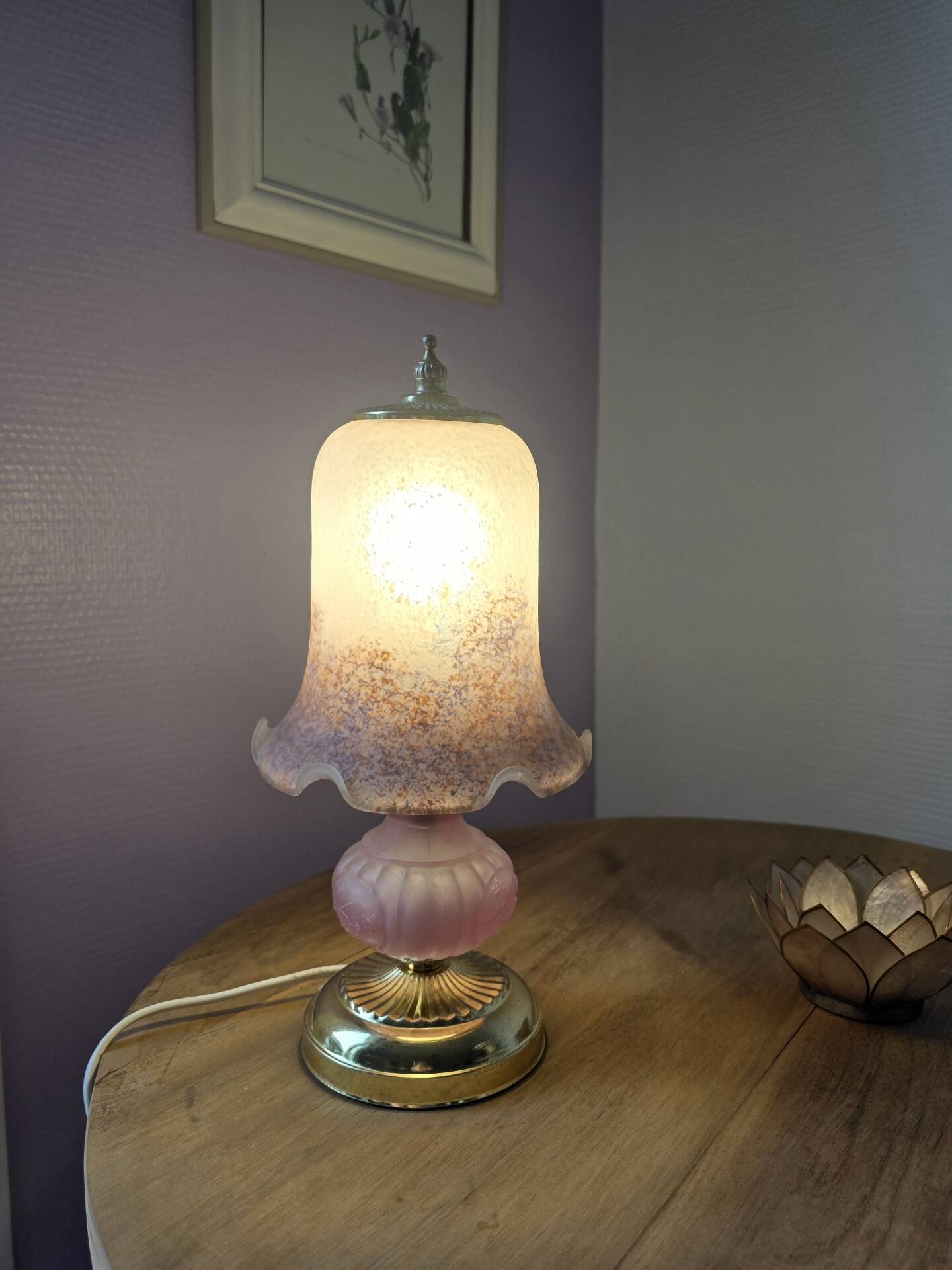 Vintage mushroom lamp pink heart - frosted glass tulip