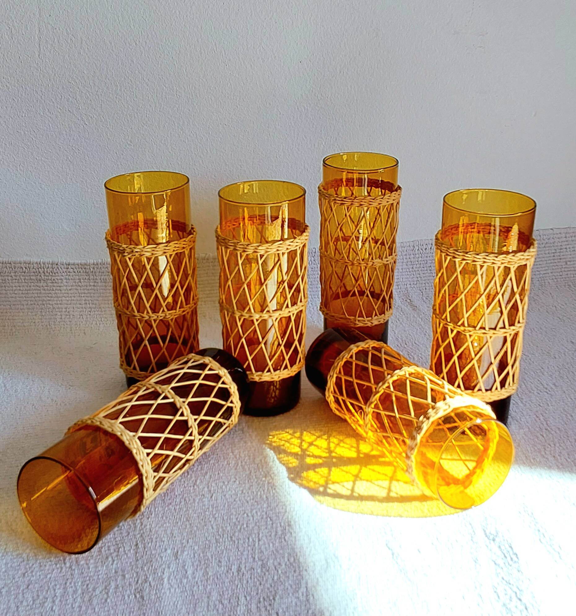 Six mustard long drink glasses
