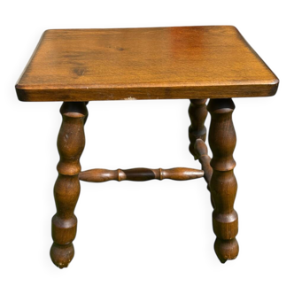 Vintage rectangular stool in turned wood