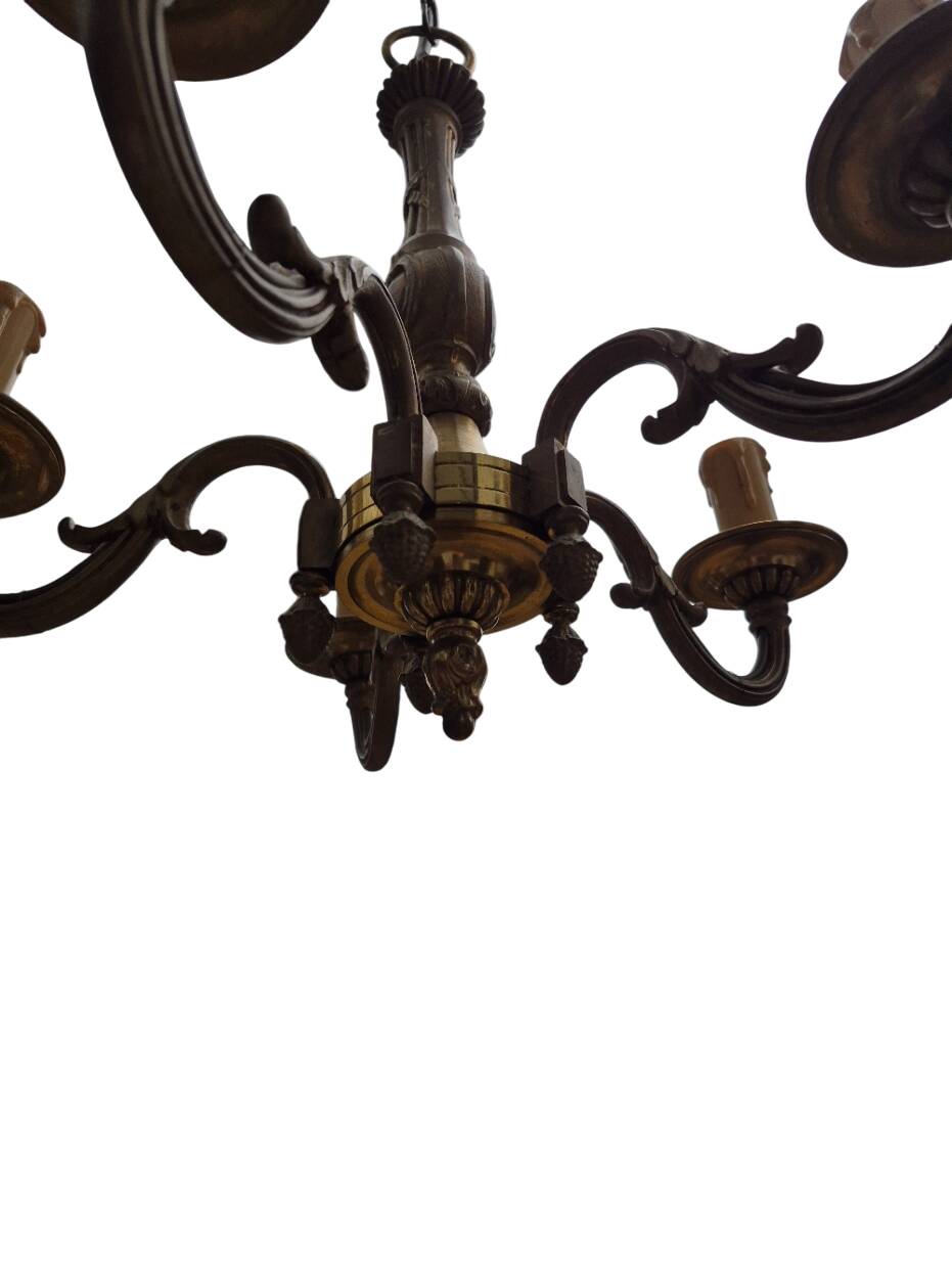 5-arm chandelier + 4 wall sconces MD bronze Louis XV style