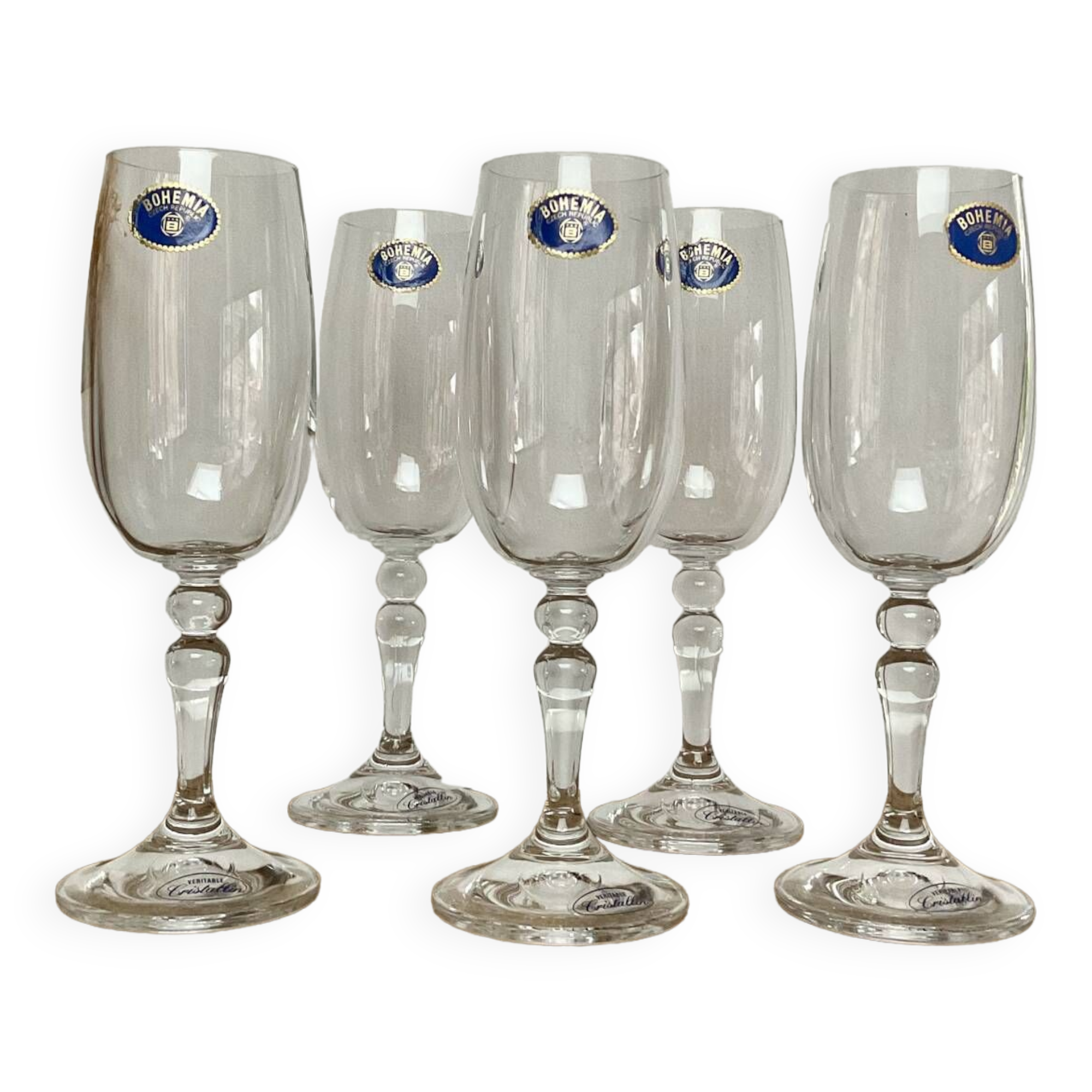 5 small Bohemian crystal flutes
