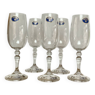 5 small Bohemian crystal flutes