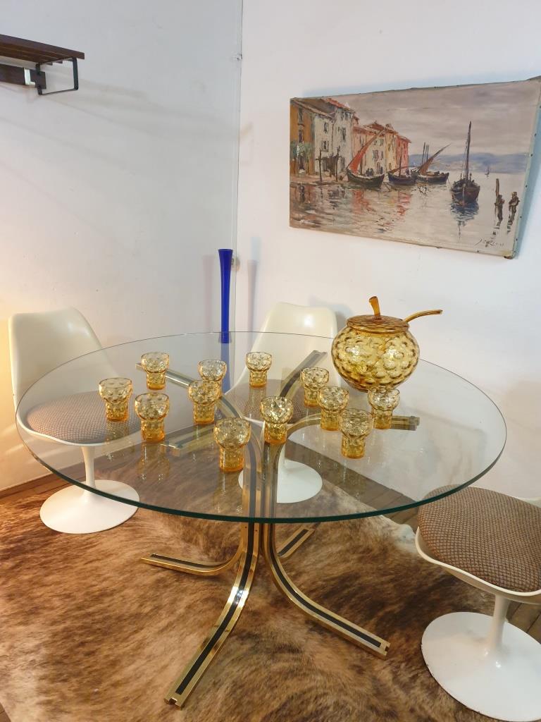 Glass round table - design 70s - Hollywood Regency