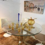Glass round table - design 70s - Hollywood Regency
