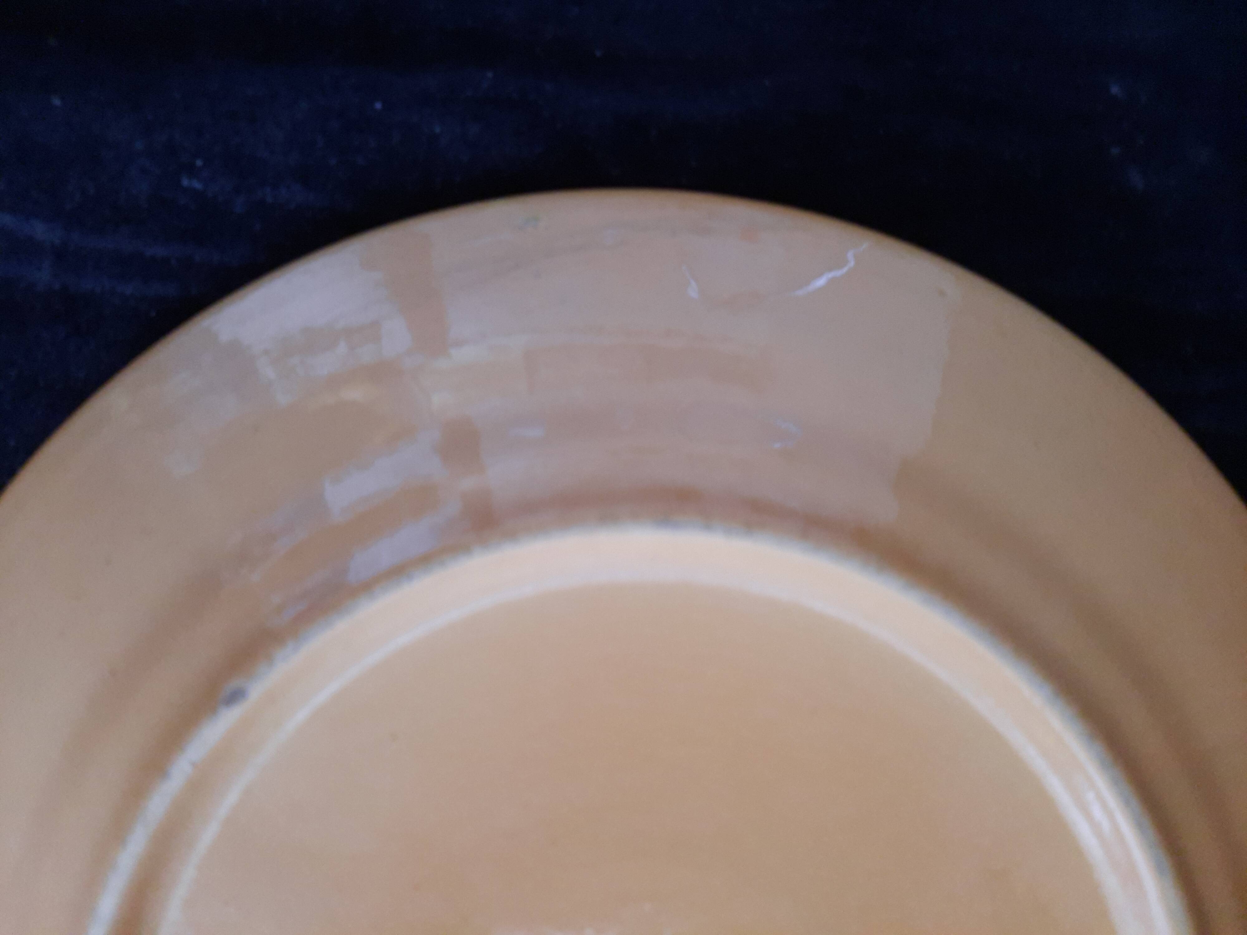 Old HB Quimper Plate Ceramic Geometric Floral Design Brown Yellow