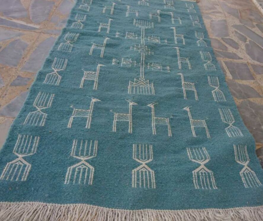 Kilim blue and white handmade carpet, 110x60cm