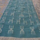 Kilim blue and white handmade carpet, 110x60cm