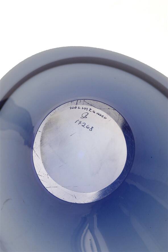 Handcrafted blue glass fruit bowl by Per Lütken for Holmegaard, 1950s
