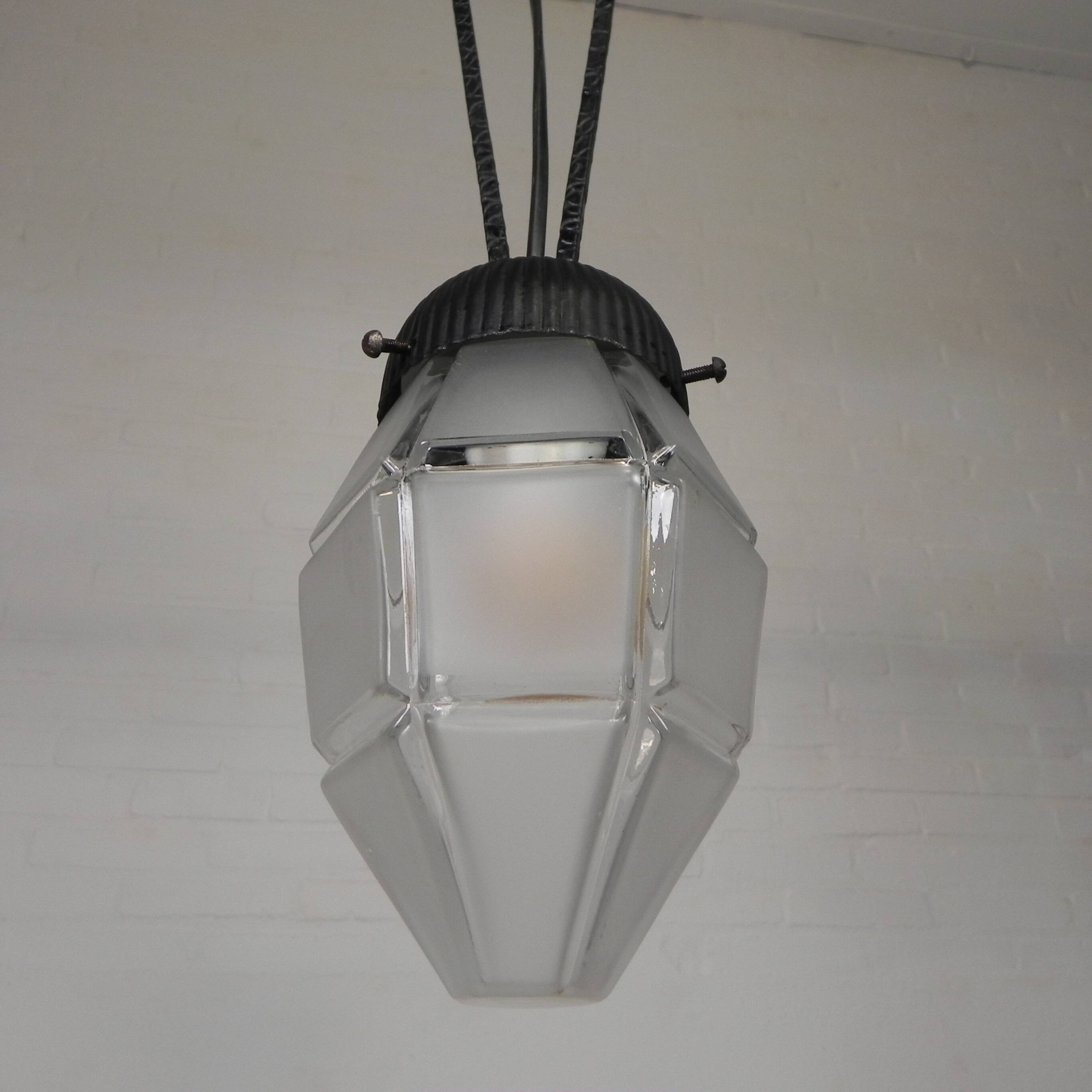 Art Deco pendant lamp with hexagonal glass shade, 1930s