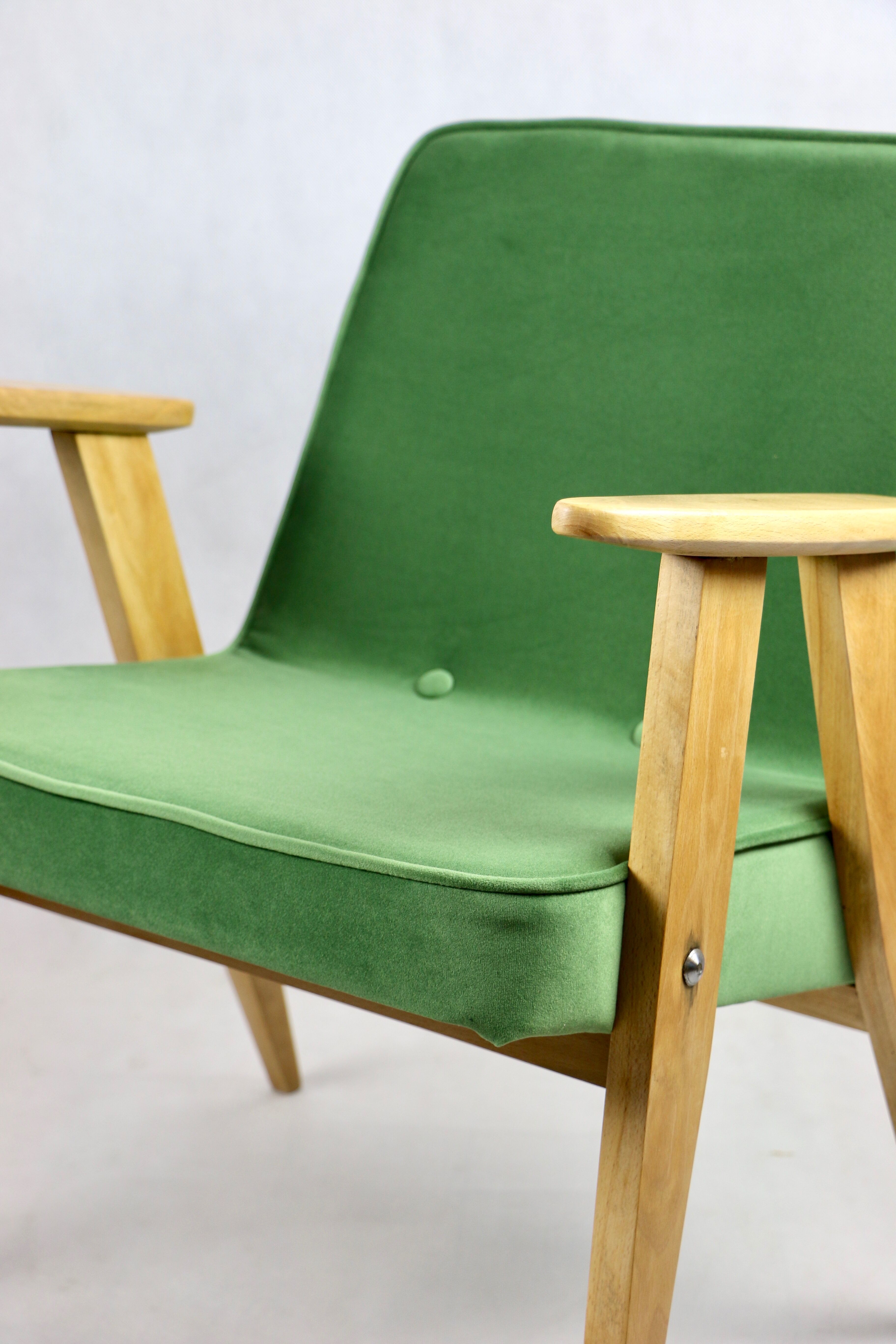 Light green velvet 366 lounge chair by Józef Chierowski, 1970s
