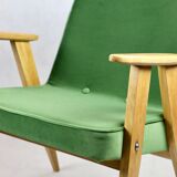 Light green velvet 366 lounge chair by Józef Chierowski, 1970s