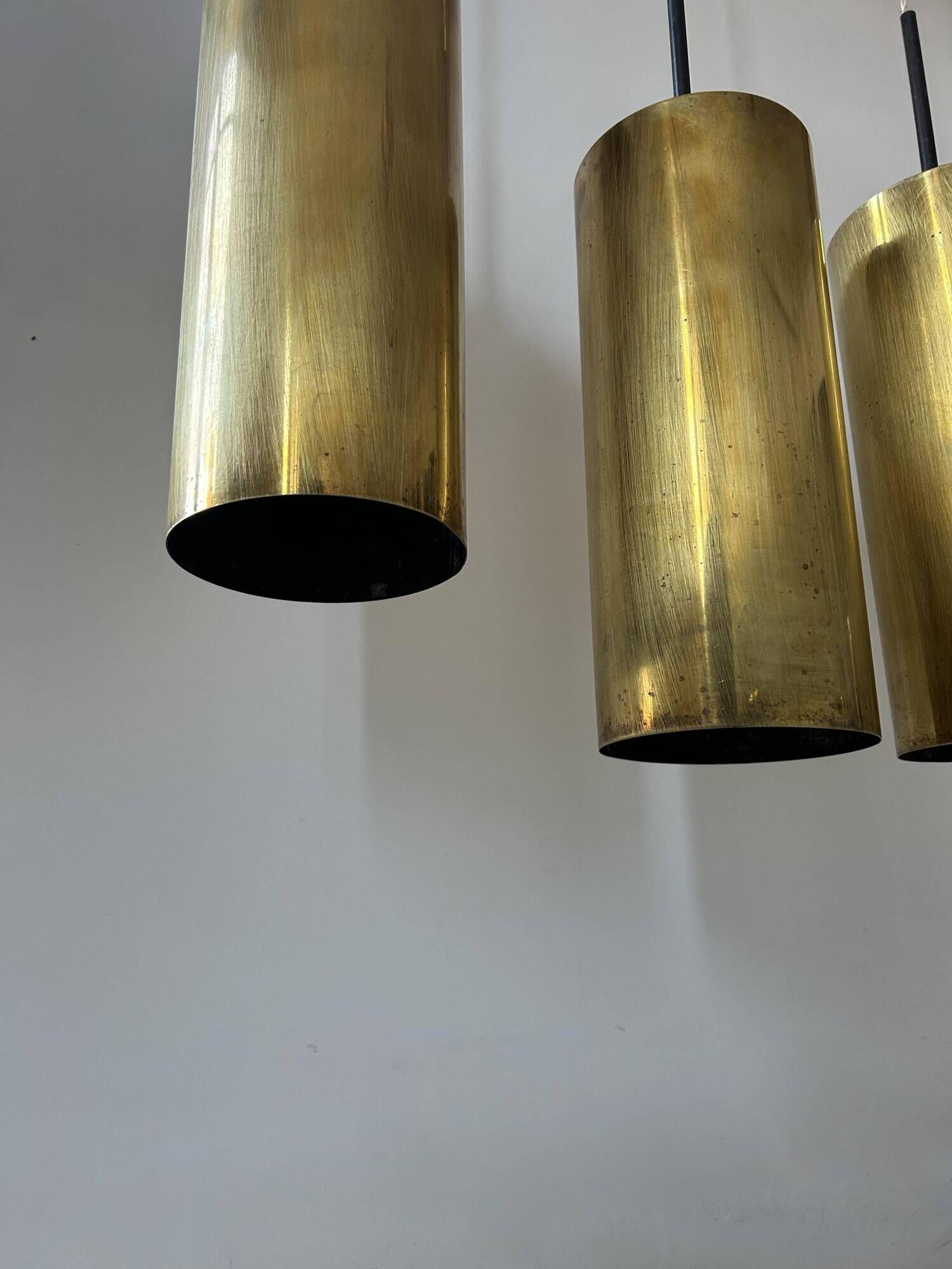 Set of 3 vintage pendant lights in solid brass, France 1960s