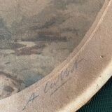 Old romantic engraving, gallant scene from the 19th century, signed, numbered, 1921