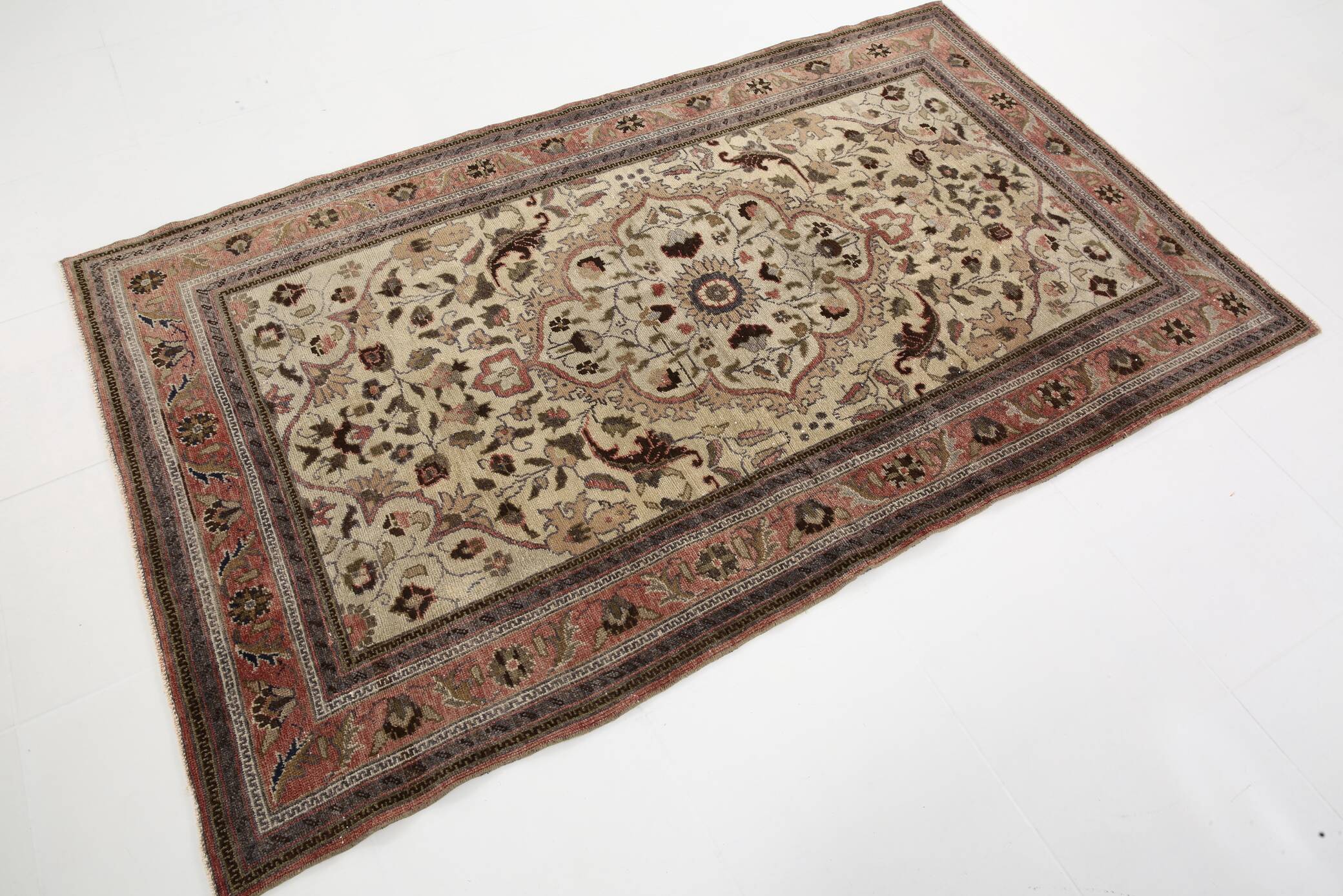 4x7 Brown Floral Vintage Persian Rug, 130x215Cm SK 2606